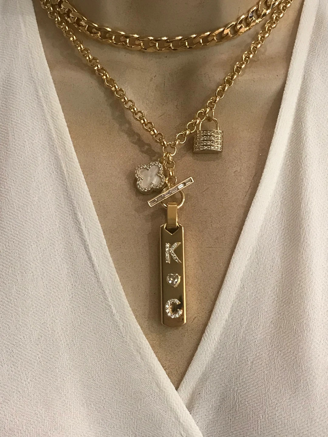 Personalized Bar Layered Charms Necklaces - Etsy | Etsy (US)