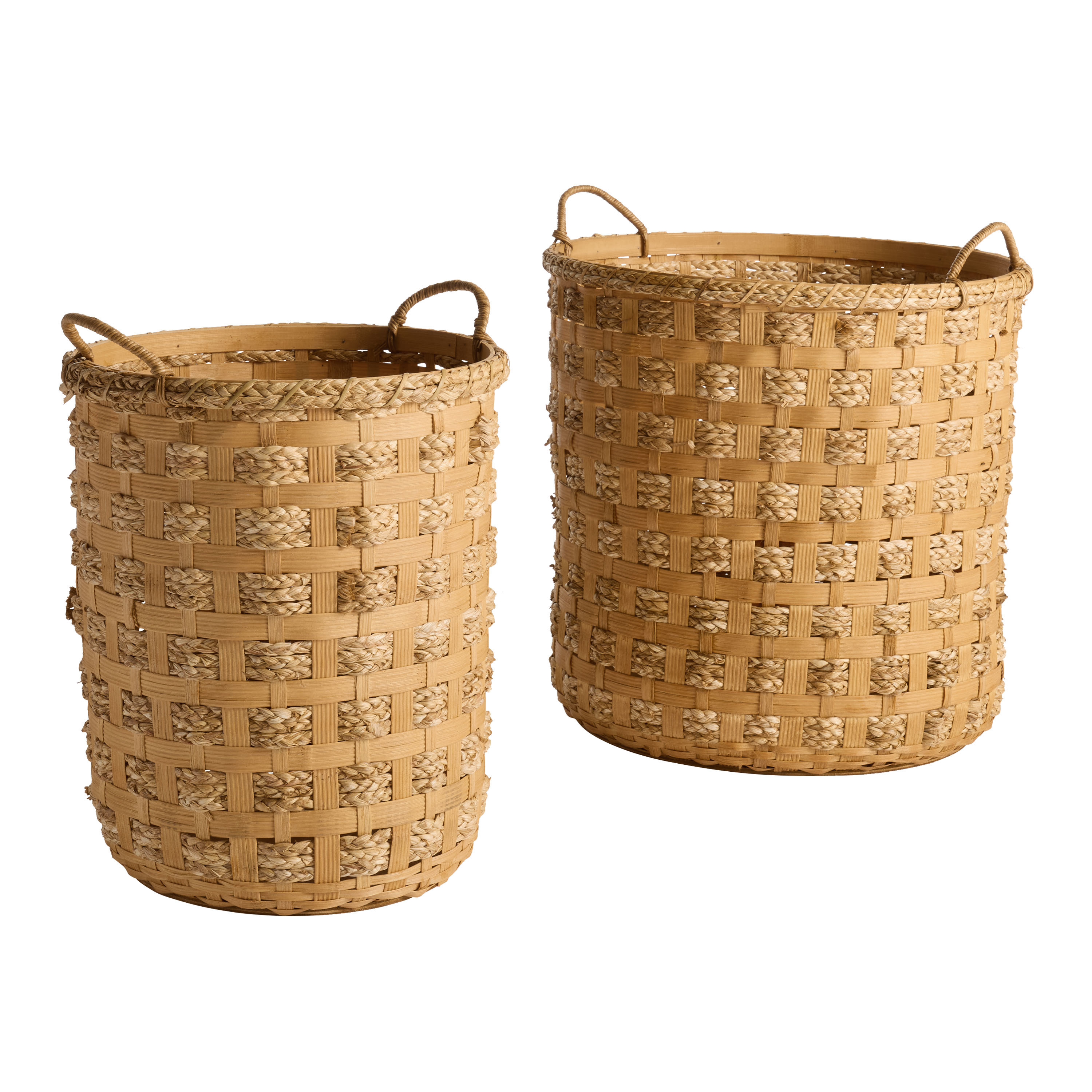 Natural Bamboo and Seagrass Braided Check Tote Basket | World Market