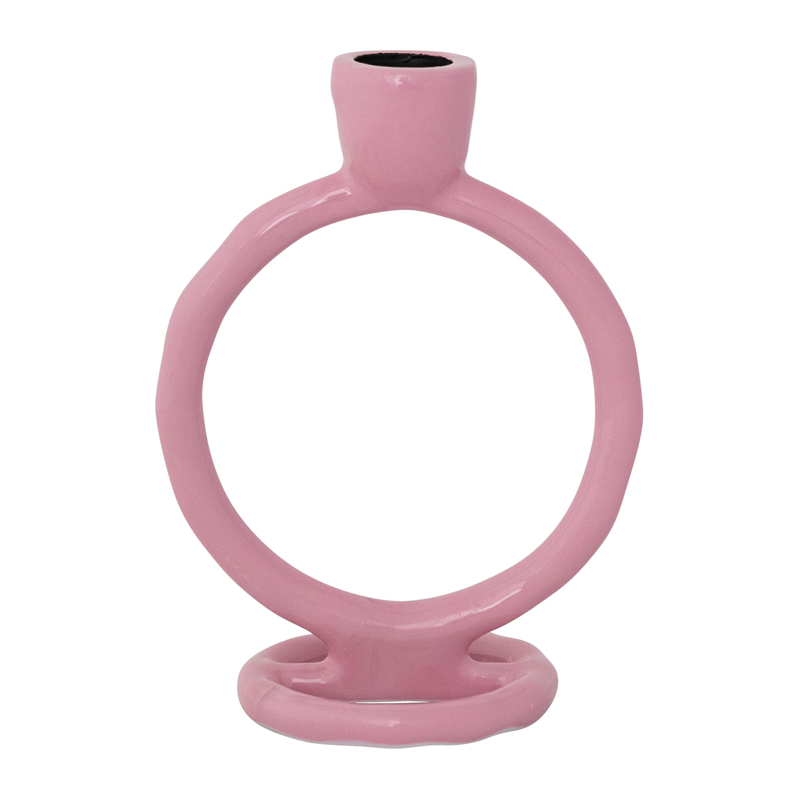 Creative Co-Op Enameled Aluminum Circle Taper Holder, Pink | Amazon (US)