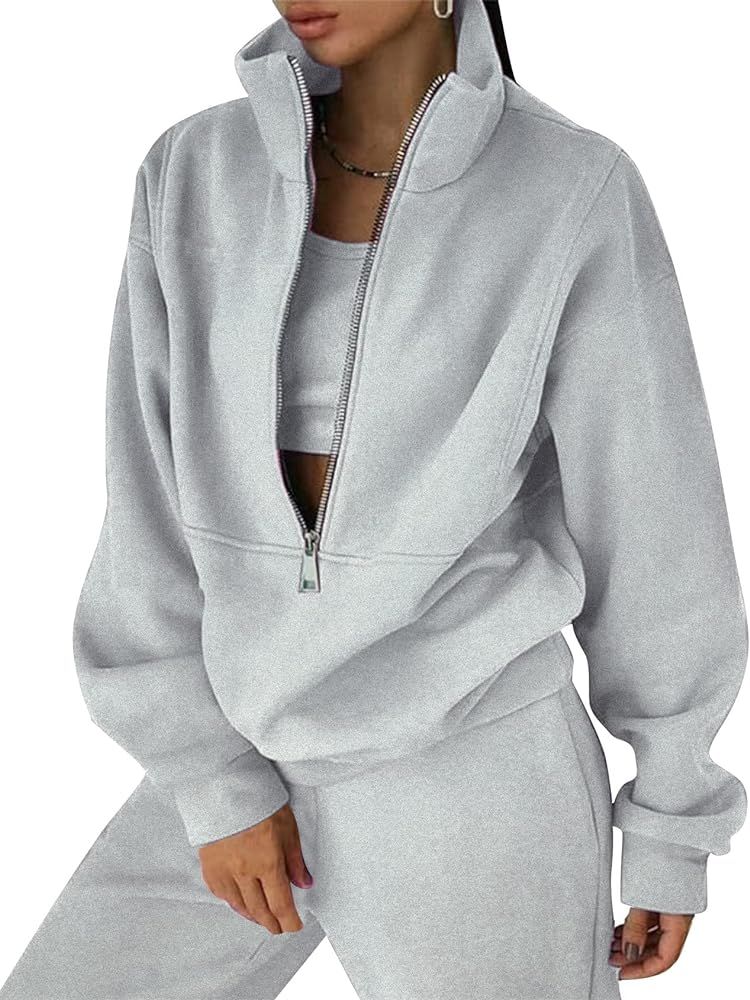 Flygo Womens Sweat Sets Fleece Sweatsuit 2 Piece Outfit Half Zip Sweatshirt Sweatpants Joggers Track | Amazon (US)