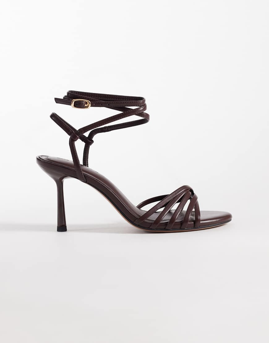 ASOS DESIGN Heroic minimalist strappy heeled sandals in chocolate-Brown | ASOS (Global)