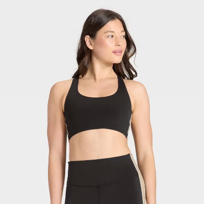 Women's Everday Soft Light Support Piped Longline Sports Bra - All In Motion™ Black M | Target