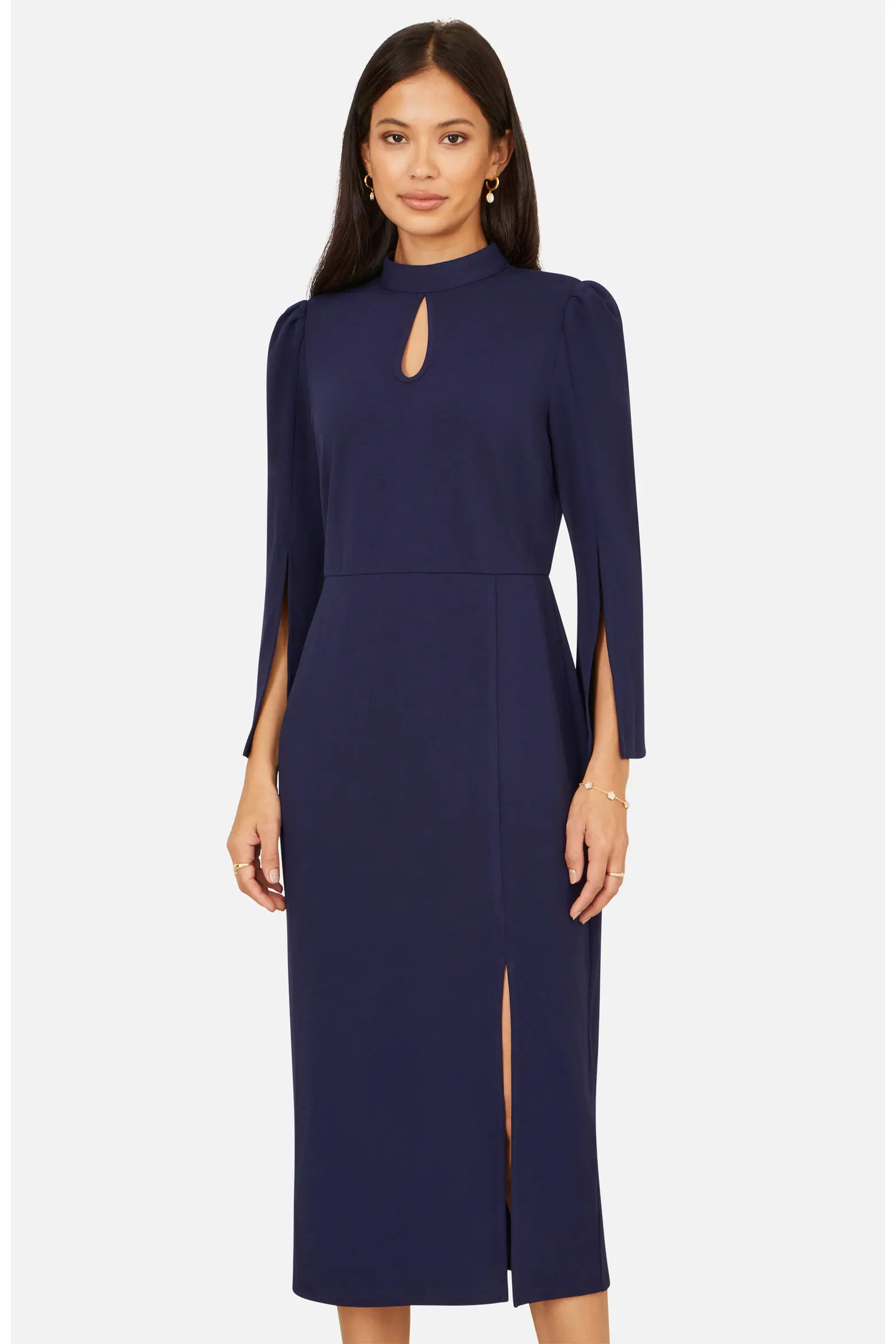 Yumi Mock Neck Keyhole Tailored Midi Dress (Women) | Nordstrom | Nordstrom