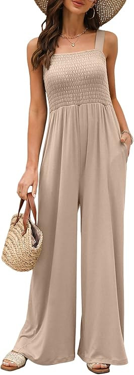 AUTOMET Jumpsuits for Women Casual Jumpers Summer Rompers Sleeveless Loose High Waist Wide Leg Ov... | Amazon (US)