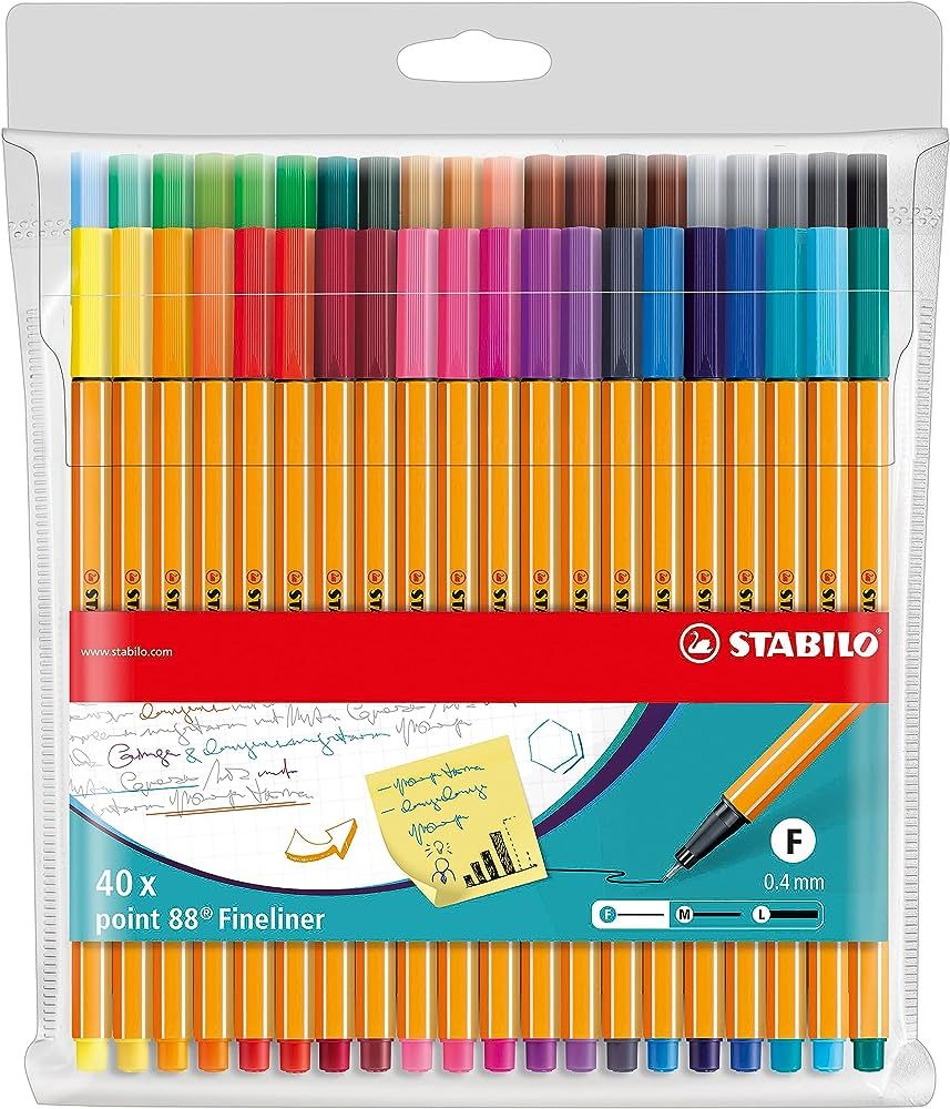 Fineliner - STABILO point 88 - Wallet of 40 - Assorted colors | Amazon (US)