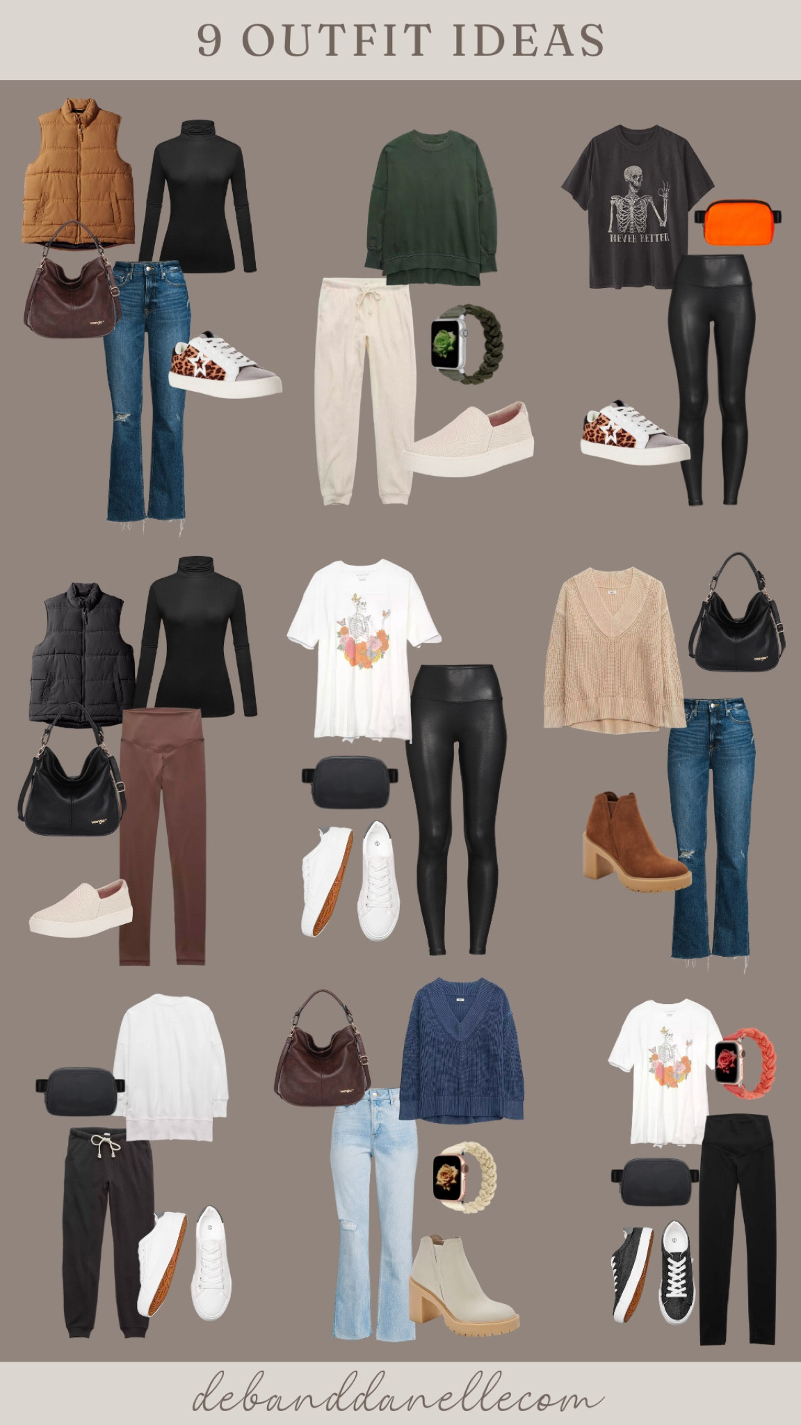 9 outfit ideas… Mix and match with every item.  Make sure you click on the links for different color options ✨

Mix and match, outfit ideas, style tips, fall outfit ideas, cozy outfit ideas, chic outfit ideas, cute outfits, casual outfits, casual shoes, sweater, styling sweaters, graphic tshirts, puffer vest, shoulder purse, trendy, in style, ootd, outfit ideas, outfit inspo, clothes, women’s clothes, women’s outfit ideas, Deb and Danelle 

#LTKSeasonal #LTKstyletip #LTKfit