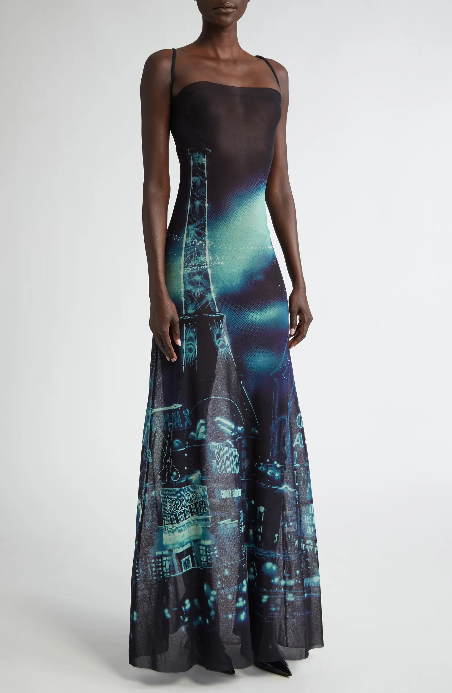Jean Paul Gaultier City Print Asymmetric Sheer Maxi Dress | Nordstrom | Nordstrom