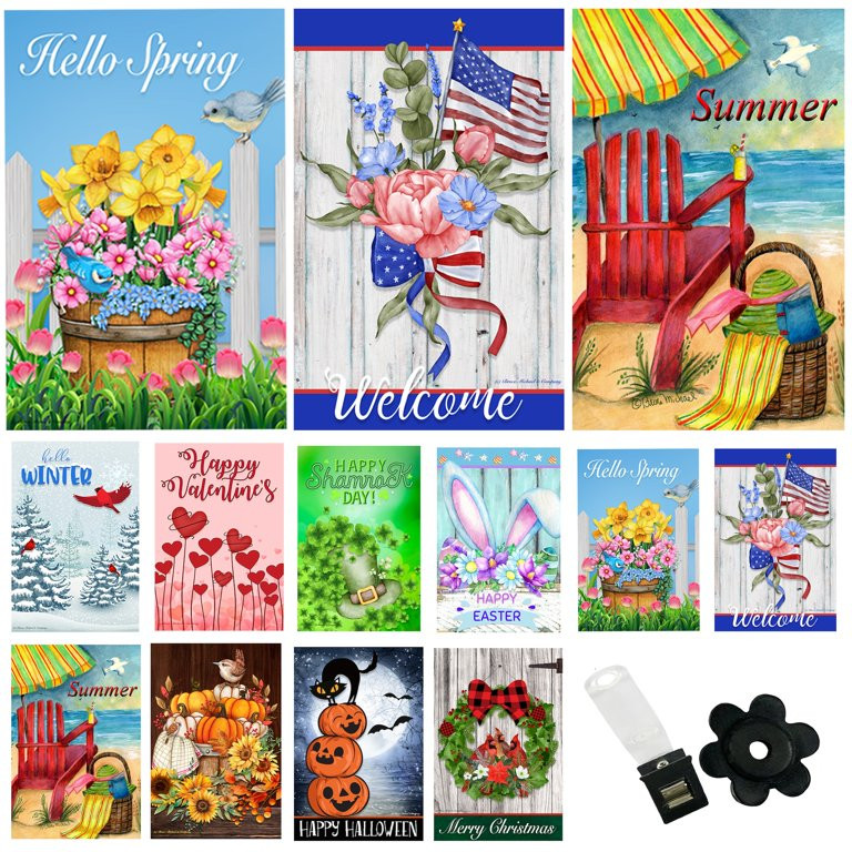 Garden Flags (Set of 10) Double Sided 12 x 18 inch Seasonal Flags with Anti-Wind Clip Stopper | Walmart (US)