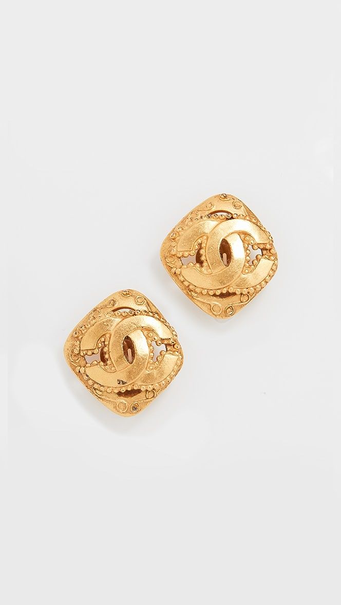 Chanel Gold Square Earrings | Shopbop