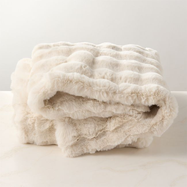 Farleigh Warm White Faux Fur Throw Blanket 50""x70 | CB2