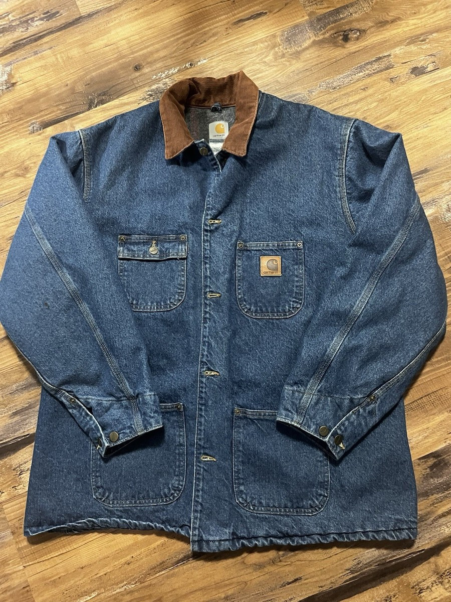 Vintage Carhartt Denim Chore Jacket XL Regular C59DST Blanket Lined Barn Coat | eBay US