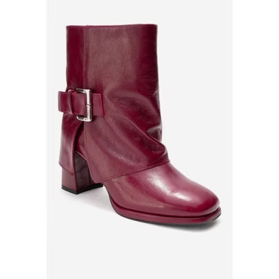LORE - Burgundy Patent Leather Block Heel Boot (Women) burgundy patent 9 Forever & Always Shoes US | Target