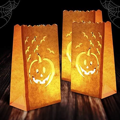 Homemory 24 Pack Halloween Luminary Bags, Flame Resistant Luminaries, Orange Tea Light Candle Bag... | Amazon (US)