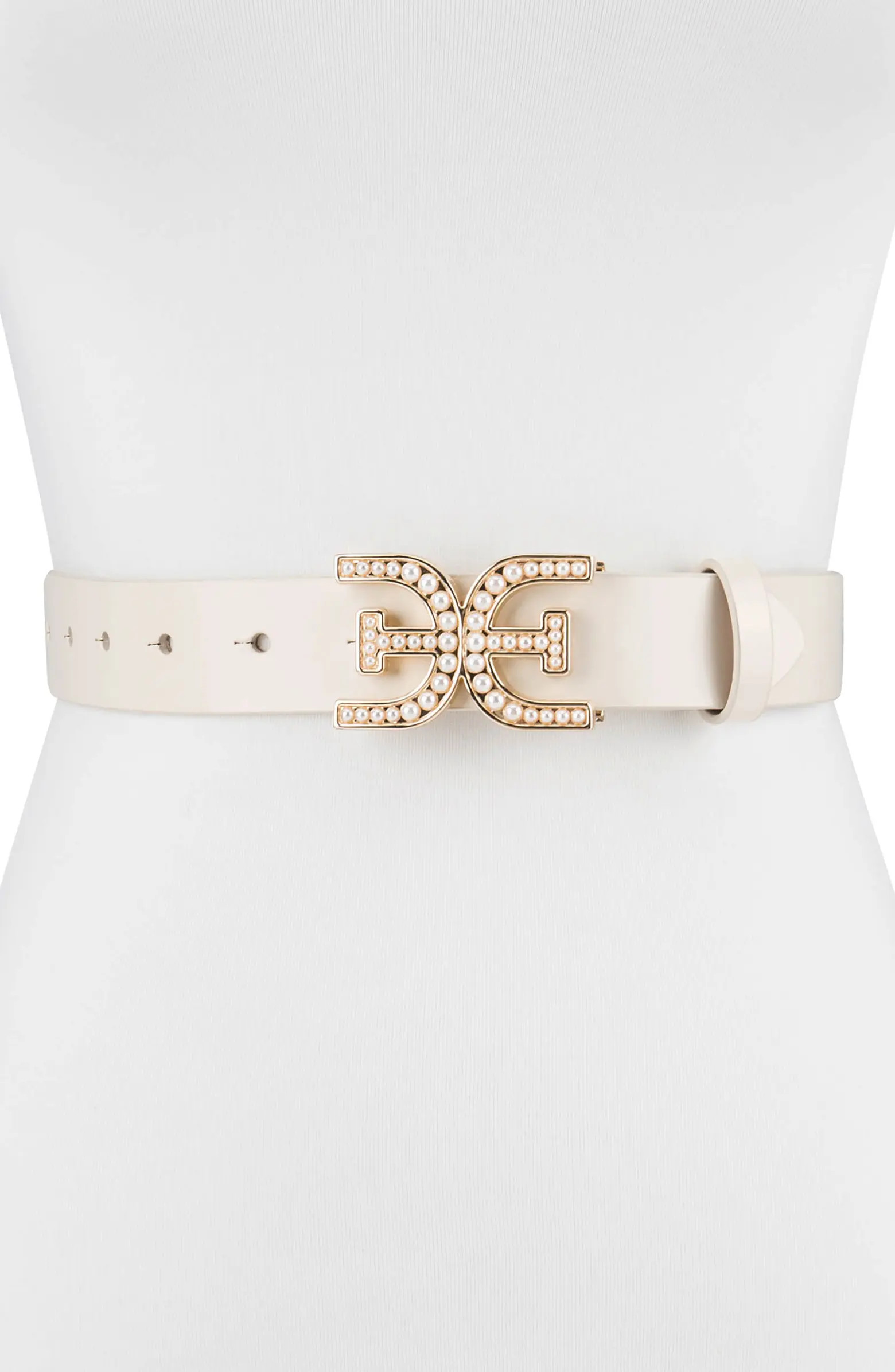 Imitation Pearl Logo Plaque Belt | Nordstrom