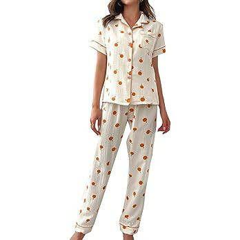 Verdusa Women's 2 Piece Printed Pajama Sets Sleepwear Button Up Shirt with Pants | Amazon (US)