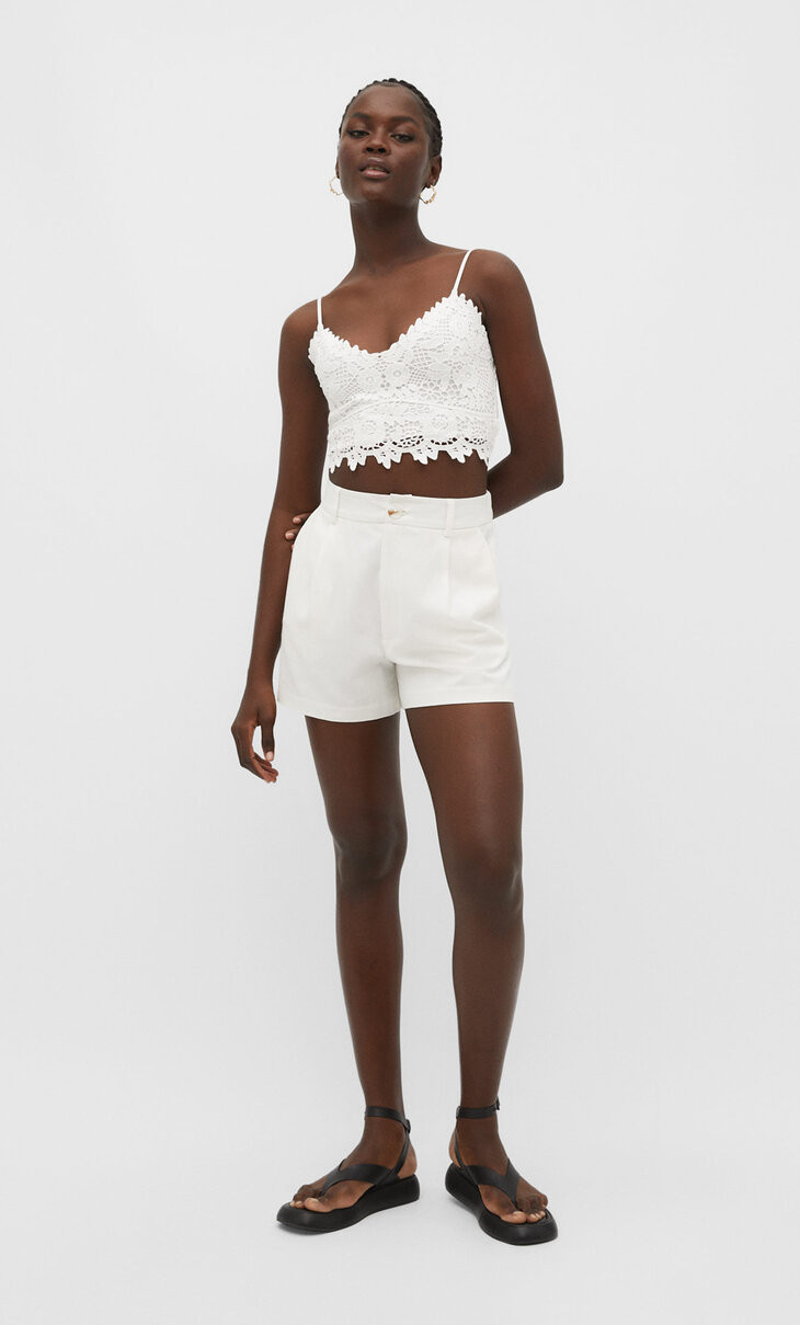 Short fluide avec lin - Mode femme | Stradivarius France | Stradivarius (FR)