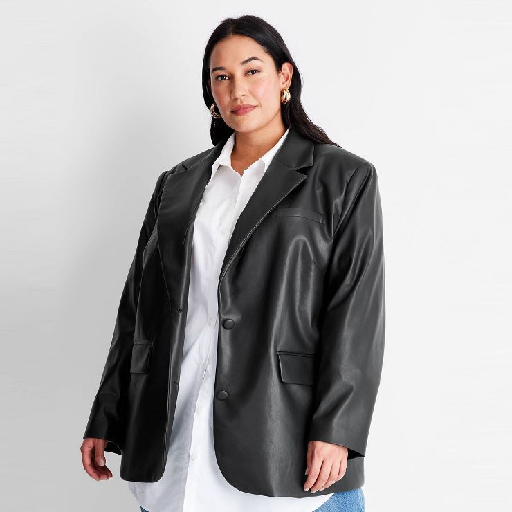 Women's Oversized Faux Leather Blazer - Future Collective™ with Kahlana Barfield Brown Black | Target