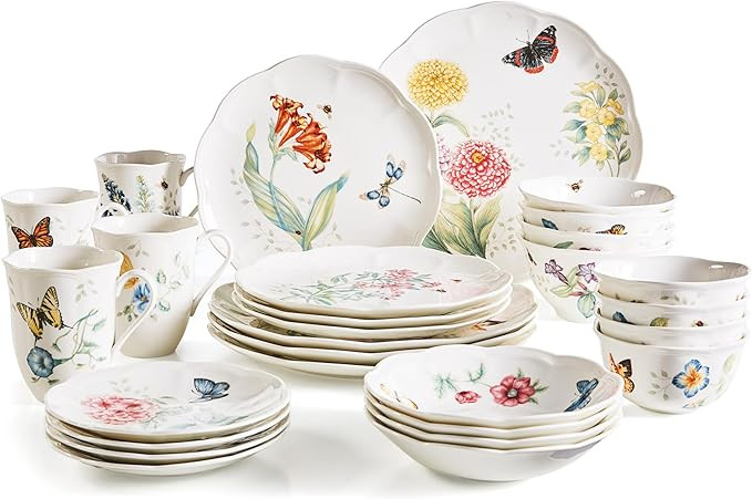 Lenox Dinnerware Set, Butterfly Meadow 28-Piece Set, Service For 4, Porcelain Plates With Scallop... | Amazon (US)