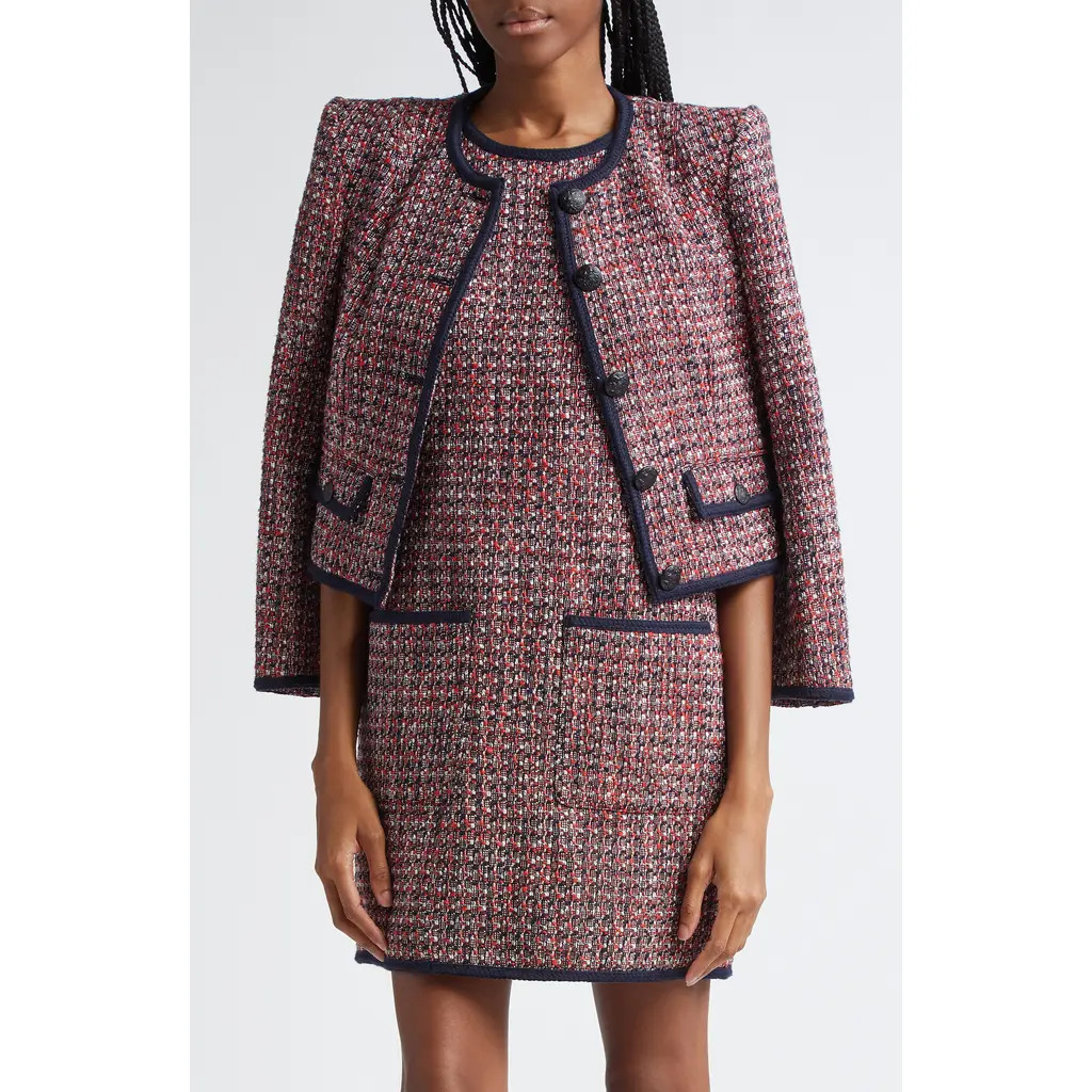 Veronica Beard Ceres Metallic Cotton Blend Tweed Jacket in Red Blaze/navy Multi at Nordstrom Rack, Size 2 | Nordstrom Rack
