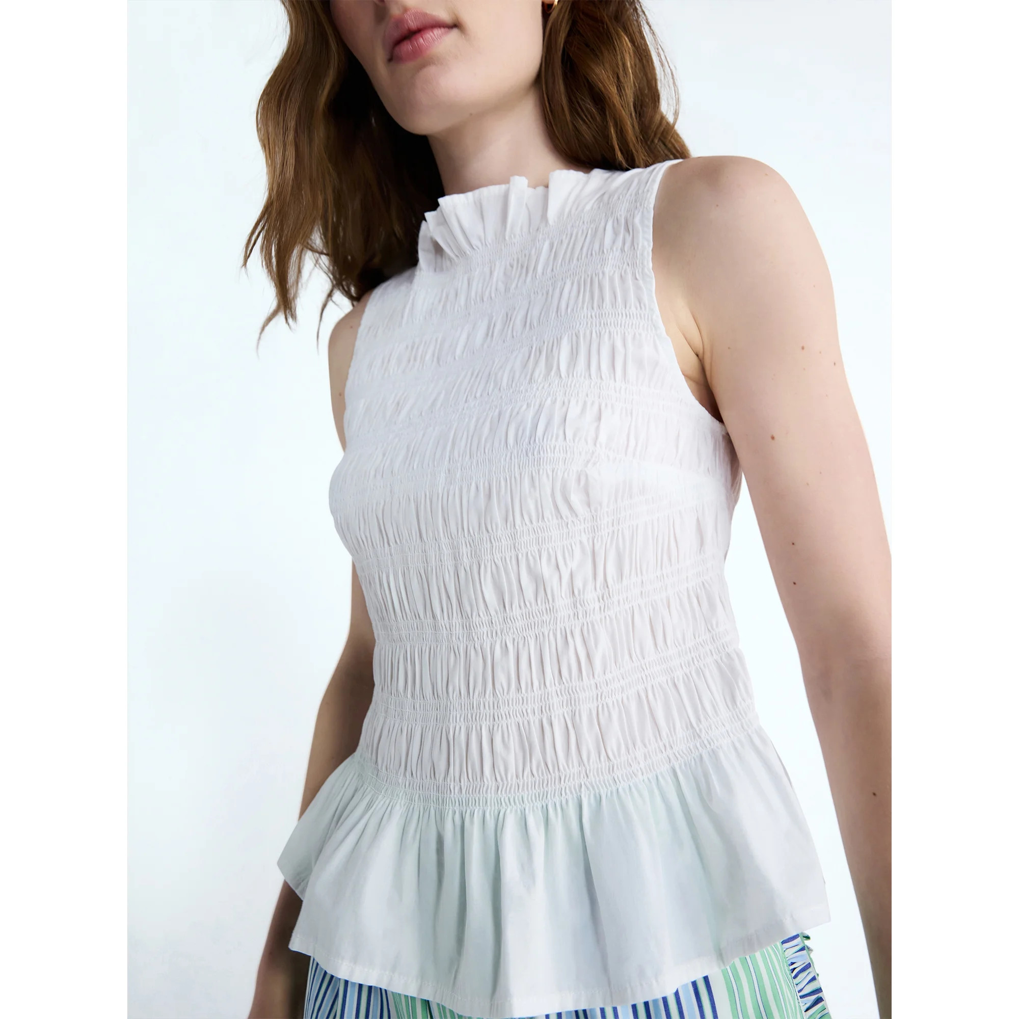 Free Assembly Women's and Women's Plus Smocked Peplum Sleeveless Cotton Top, Sizes X-4X | Walmart (US)