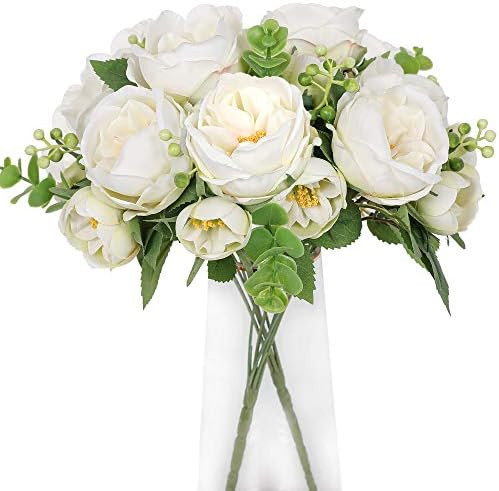 Nubry Artificial Flowers 2 Bunches Fake Peony Silk Flowers Arrangements with Eucalyptus Leaves Faux  | Amazon (US)