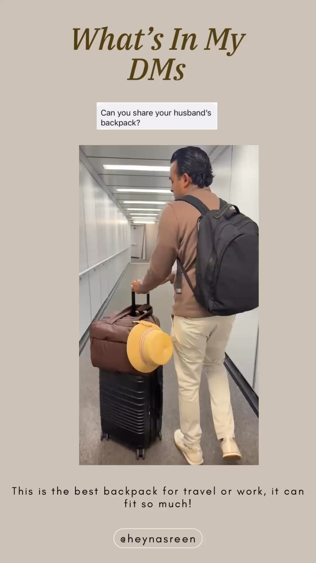 Nazim loves this Away commuter backpack because it fits so much but still has a streamlined look!