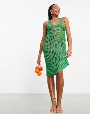 COLLUSION háčkované plážové maxi šaty s lopatkou v zelenej farbe | ASOS (Global)