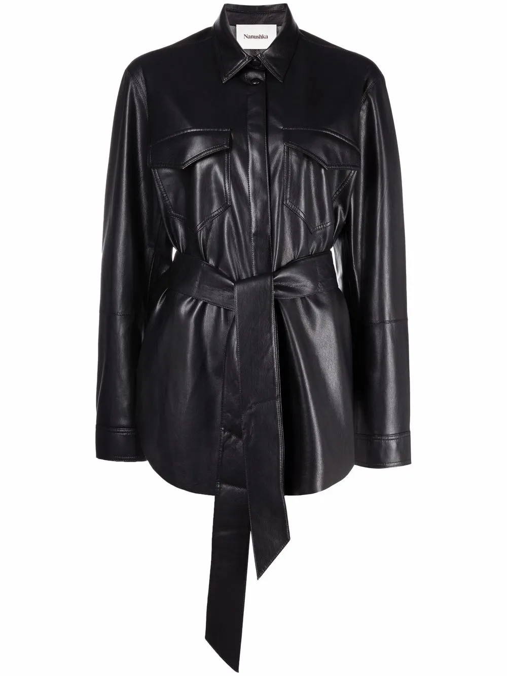 vegan-leather belted oversize shirt | Farfetch Global