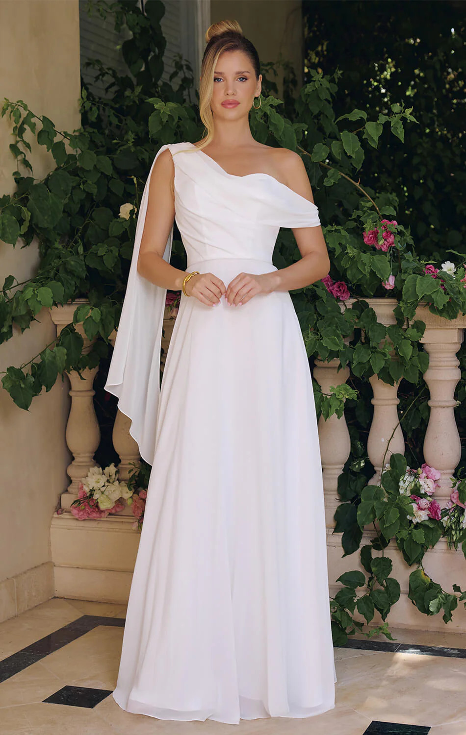 VENUS GOWN - OFF-WHITE ONE SHOULDER CHIFFON DRESS | Lady Black Tie