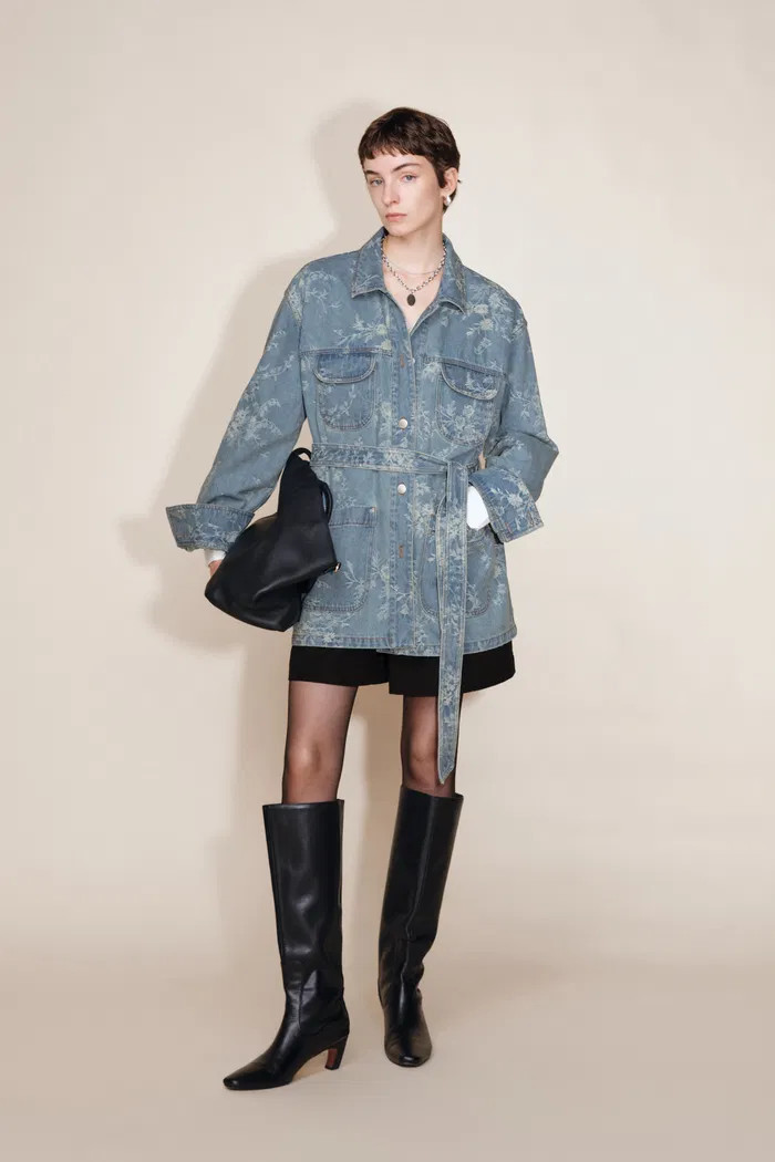 Harper Floral Safari Utility Jacket in Jacquard Denim | Fabrique