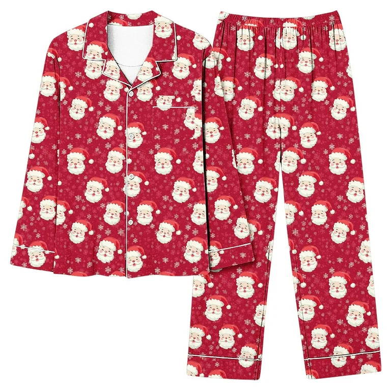 Tnhcen Women's Christmas Pajama Set Pink Bow Print Pajamas Long Sleeve Pajamas for Women 2-Piece ... | Walmart (US)