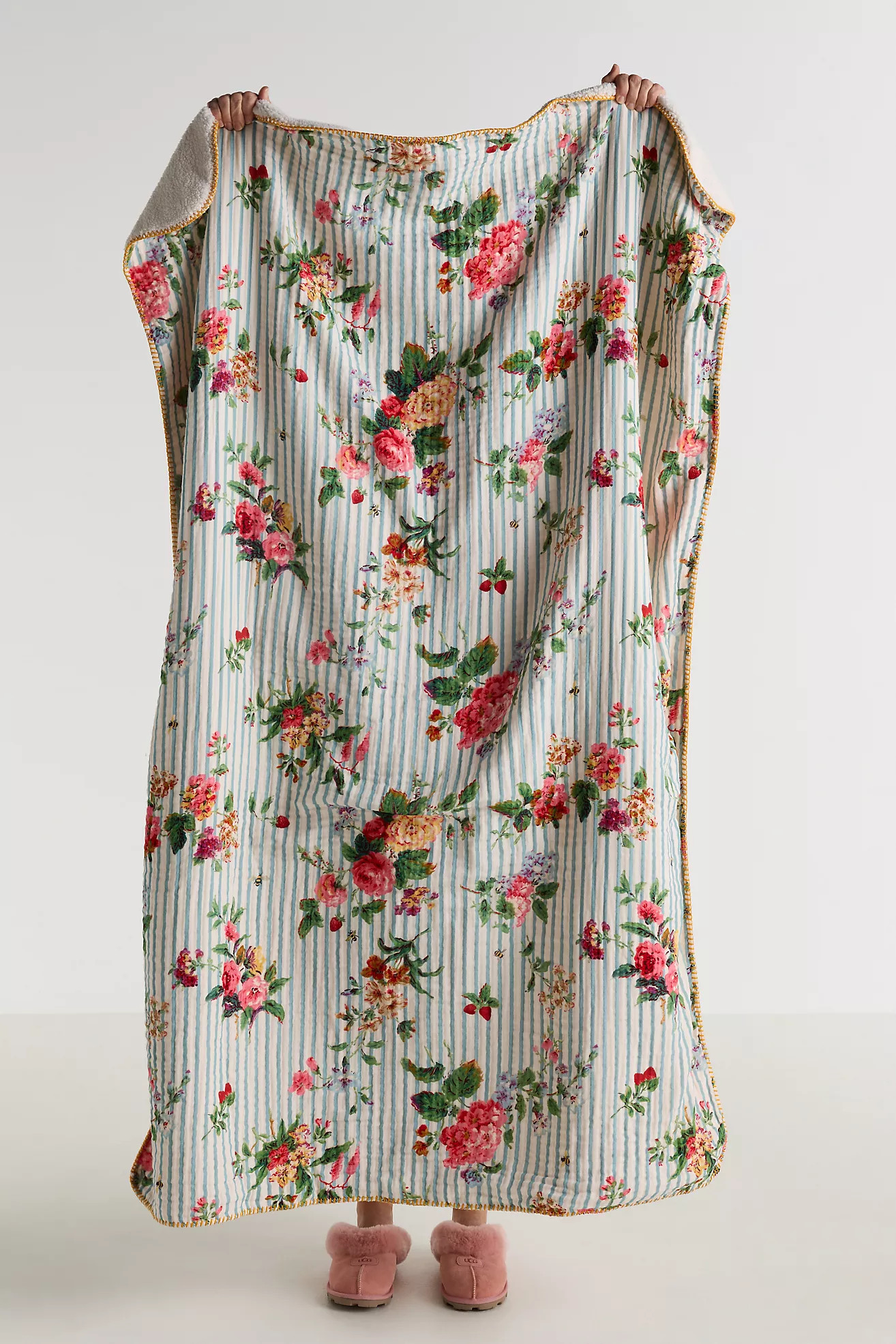 Gauze Cotton Sherpa Floral Printed Throw Blanket | Anthropologie (US)