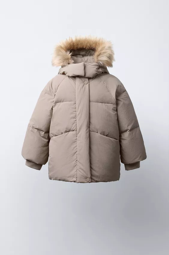 WATER-REPELLENT FEATHER DOWN JACKET WITH DETACHABLE FAUX FUR HOOD | Zara Canada