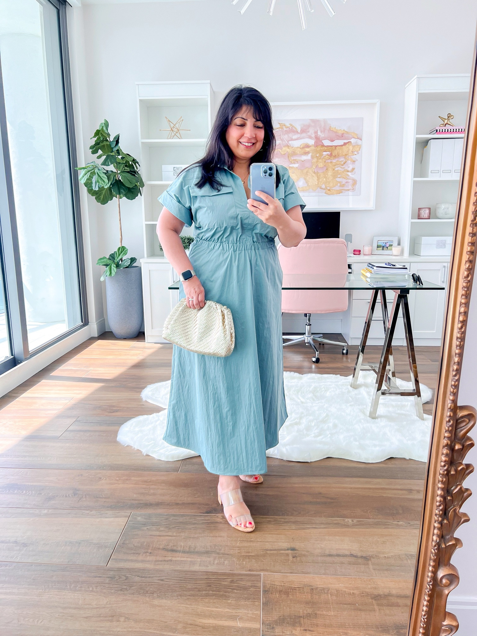 LTK Fall Sale! 20% off sitewide at Abercrombie with exclusive in-app code. Copy promo code below and paste at checkout to receive discount. Loving this utility maxi shirt dress! It’s lightweight and cool which is perfect for summer weather but it’s also a great dress for transitioning into fall. Wearing it here in size medium petite. Schutz sandals true to size. Anthropologie metallic woven clutch bag. Kendra Scott gold hoop earrings. Electric Picks necklace.


#LTKFallSale #LTKWorkwear #LTKMidsize