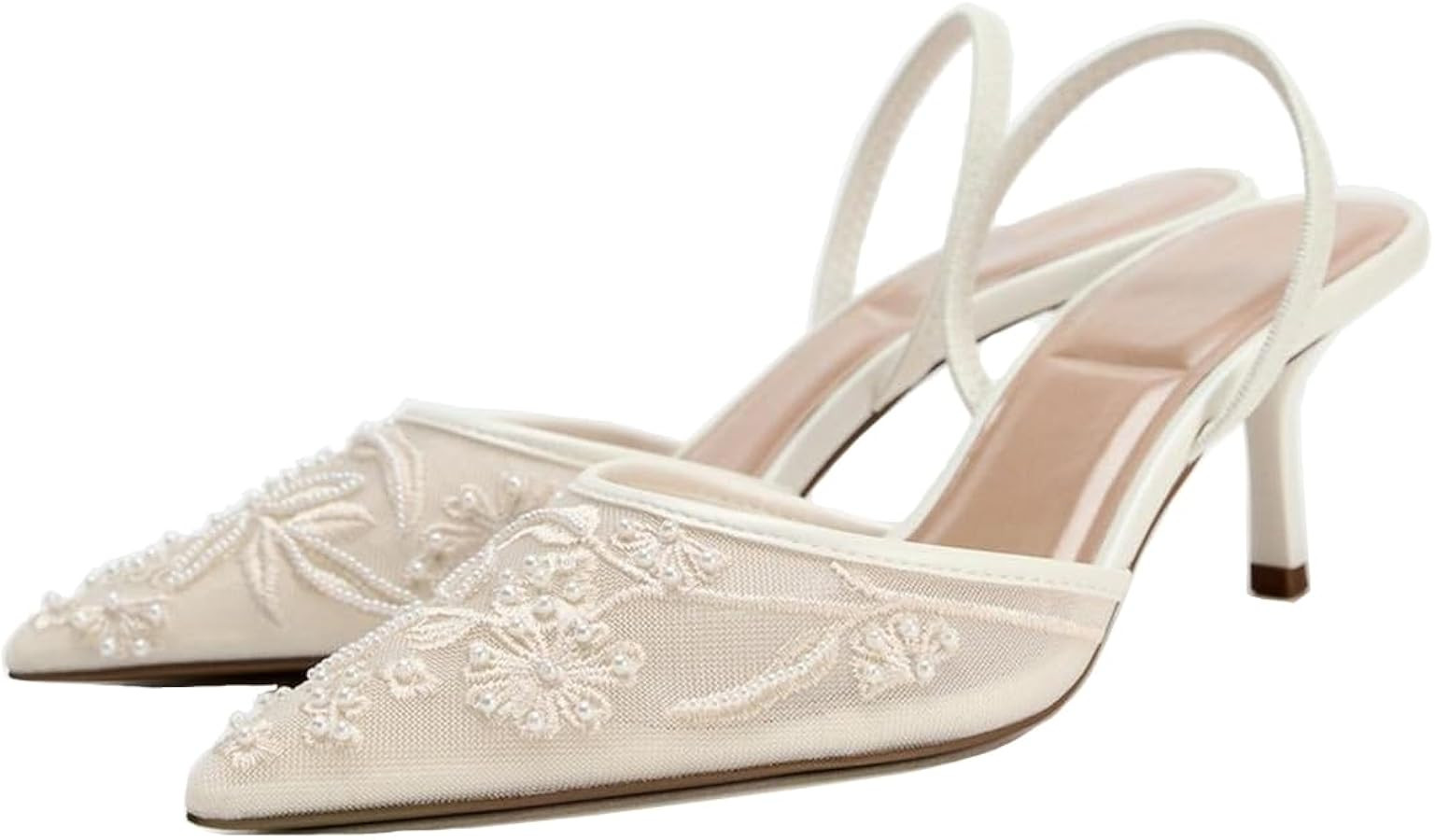 Carkuolary Damen Embroidered Mesh Slingback Heels - Thin Heels Pointed Toe Elastisch Strap Elegan... | Amazon (DE)