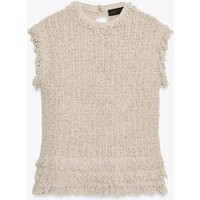 Zara - Textured Knit Jumper Waistcoat With Fringes - Ecru - S - Woman | Zara AU