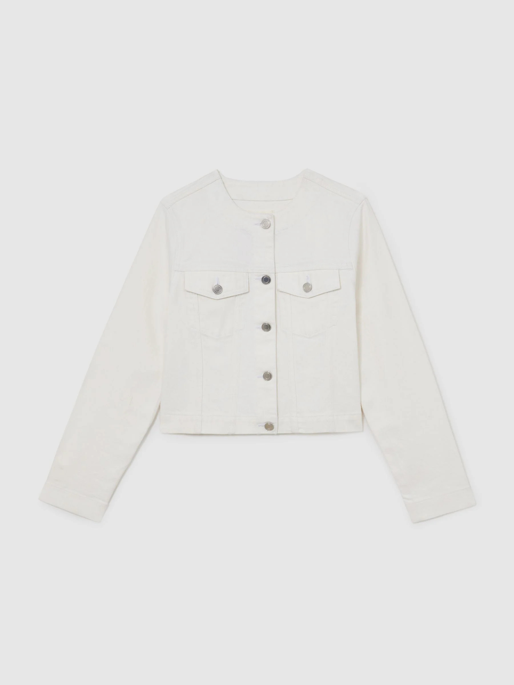 Reiss Reiss White Medora Collarless Cropped Jacket | Next US