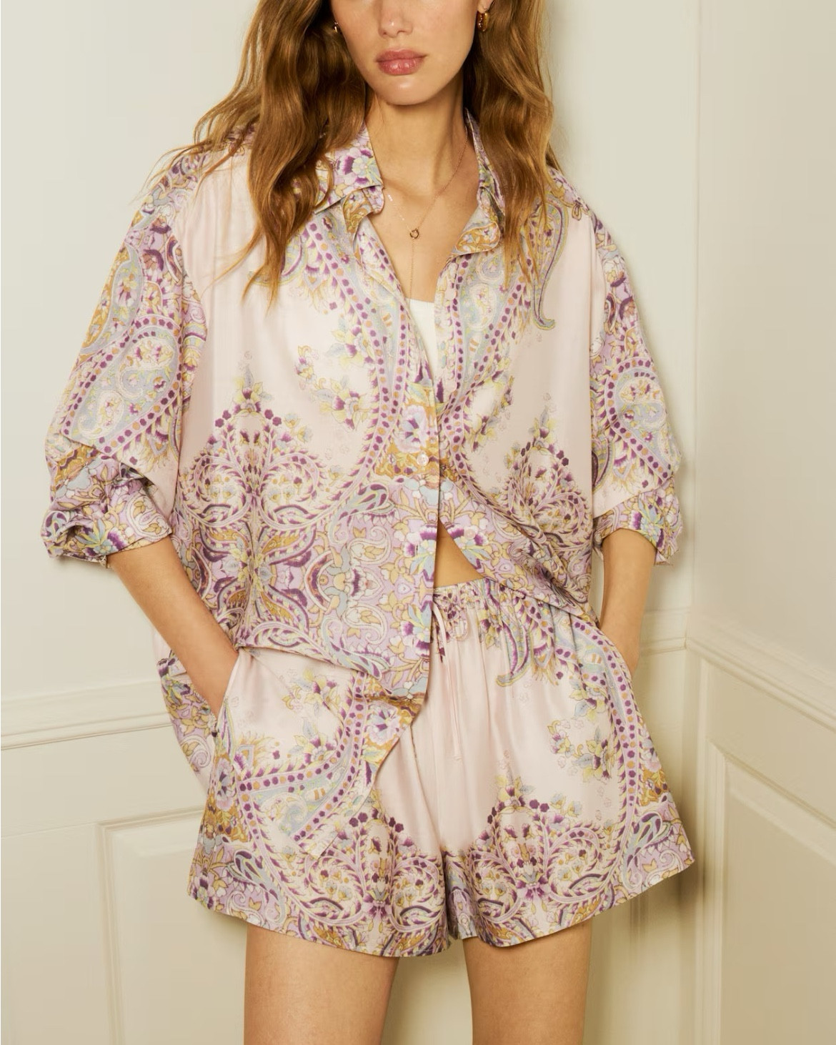 Purple patterned shirt and shorts matching set 

#LTKSeasonal