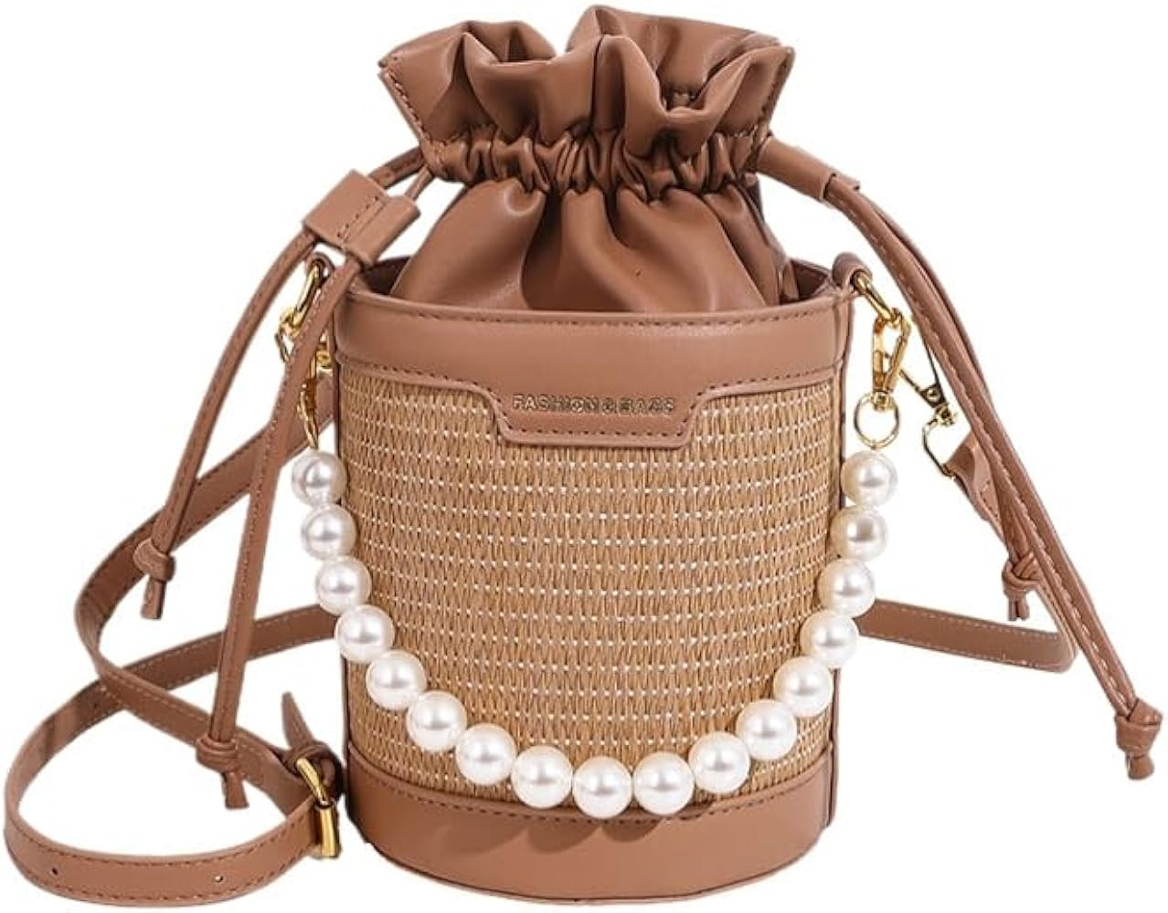 Pearl Purse Straw Bags for Women Summer Straw Bucket Bag Hand Woven Pearl Clutch Drawstring Cross... | Amazon (US)