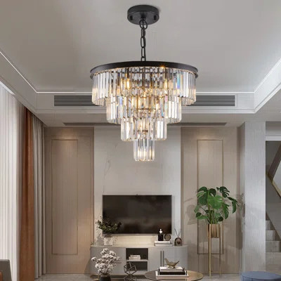 24" Contemporary Crystal Modern Chandeliers Crystal Ceiling Chandelier 4 Tier Black Chandelier Lighting For Dining Room Living Room Bedroom (Bulbs Not | Wayfair North America