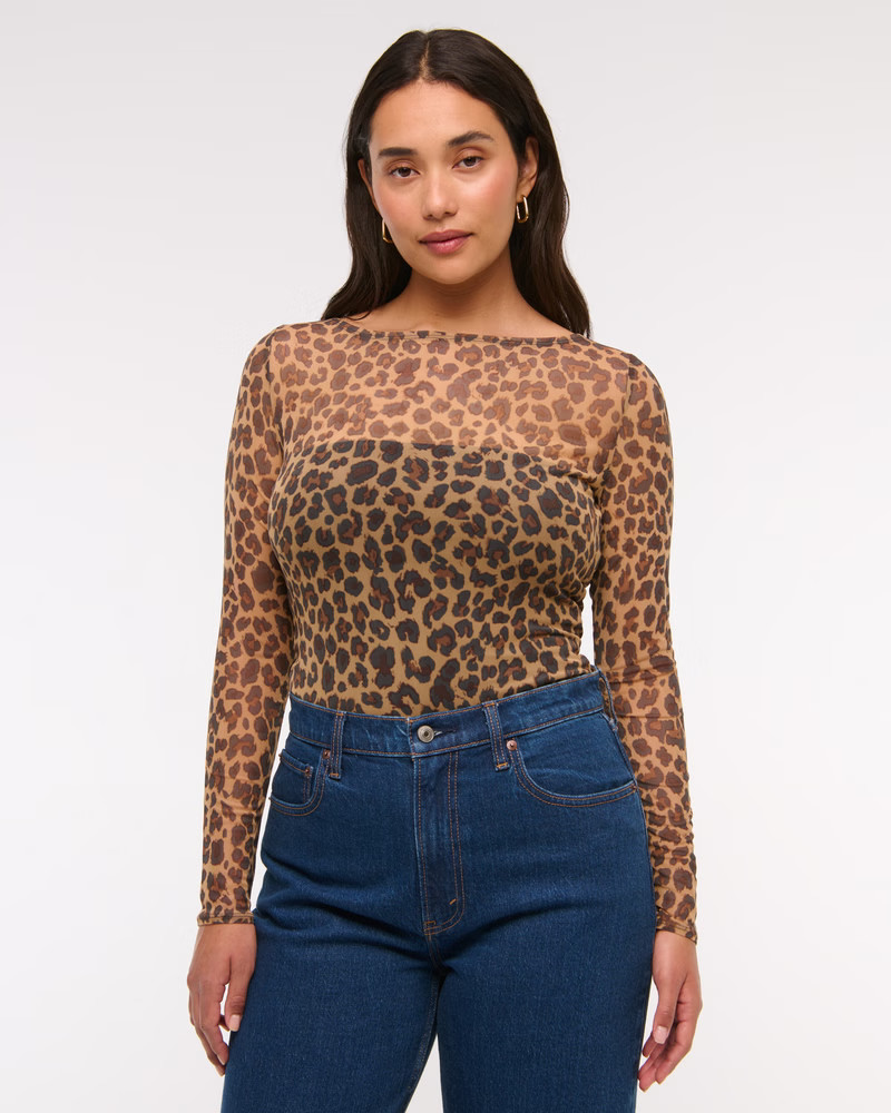 Women's Long-Sleeve Mesh Slash Bodysuit | Women's Tops | Abercrombie.com | Abercrombie & Fitch (US)