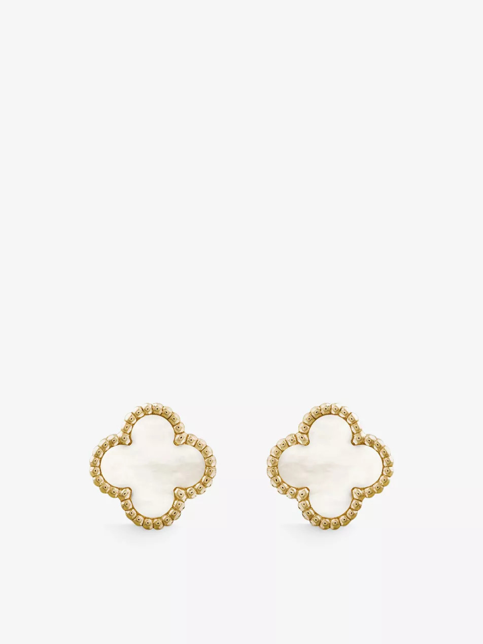 Sweet Alhambra 18ct Yellow Gold And White Mother-Of-Pearl Stud Earrings | Selfridges