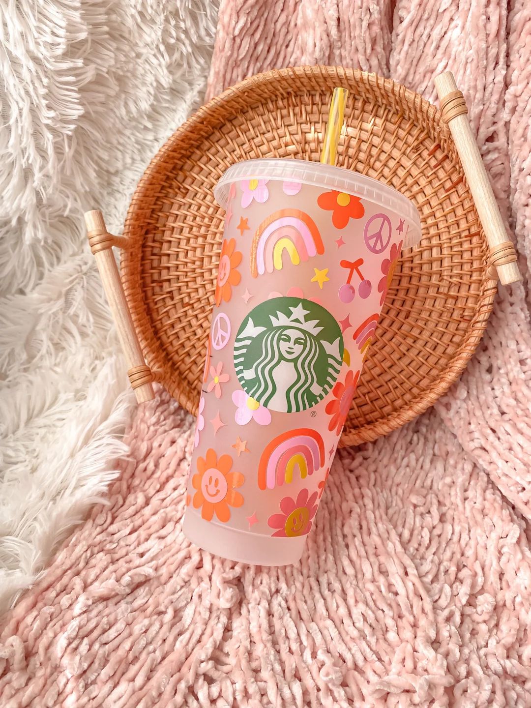 Retro & Groovy Flowers Iced Coffee Starbucks Cup | Gift for Daisy Lover Best Friend | Cute Floral... | Etsy (US)