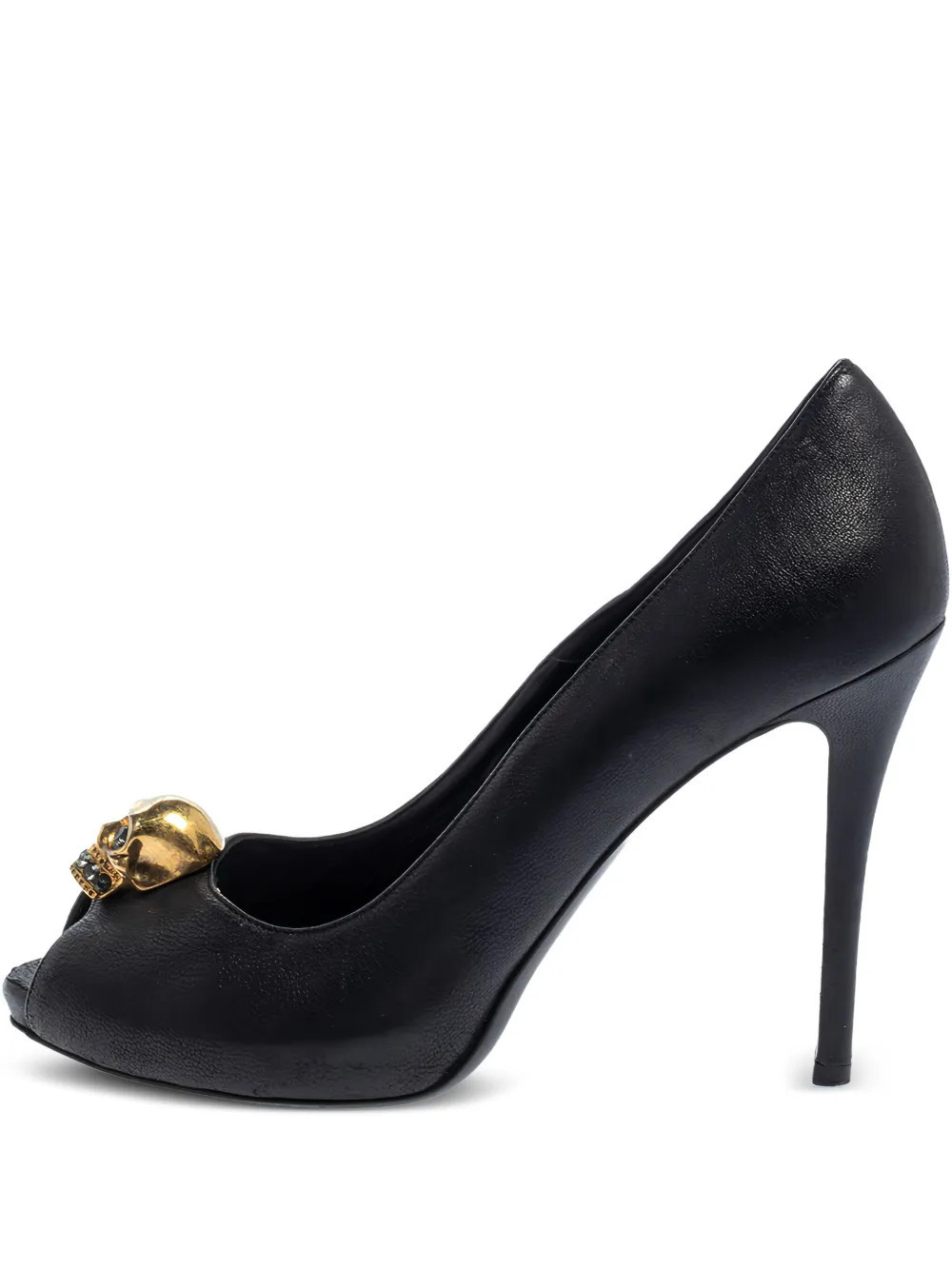 Alexander McQueen Pre-Owned 110mm skull-embellished peep-toe pumps - Black | Farfetch Global