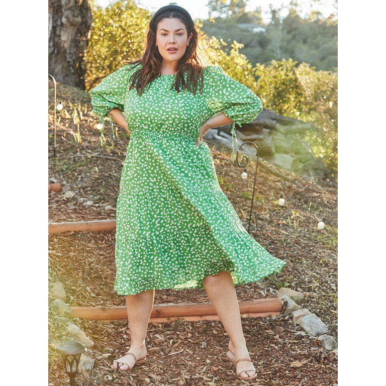The Get Women's Plus Size Tiered Midi Dress with Smocked Waist | Walmart (US)
