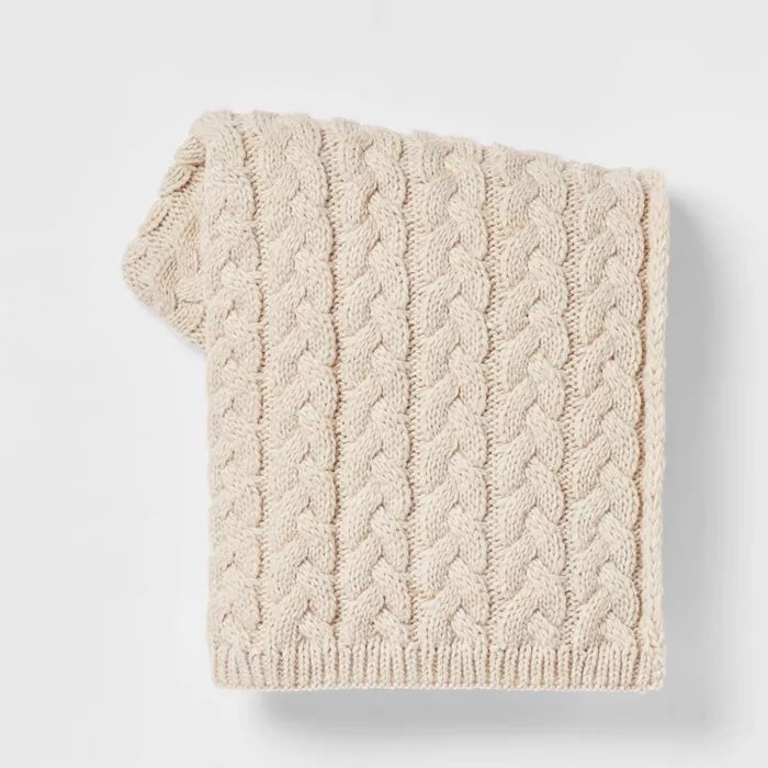 Solid Chunky Cable Knit Throw Blanket Bronze - Threshold&#8482; | Target