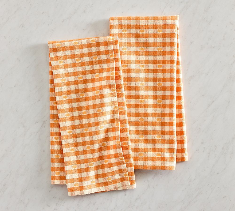 Pumpkin Gingham Organic Cotton Tea Towels - Set of 2 | Pottery Barn (US)