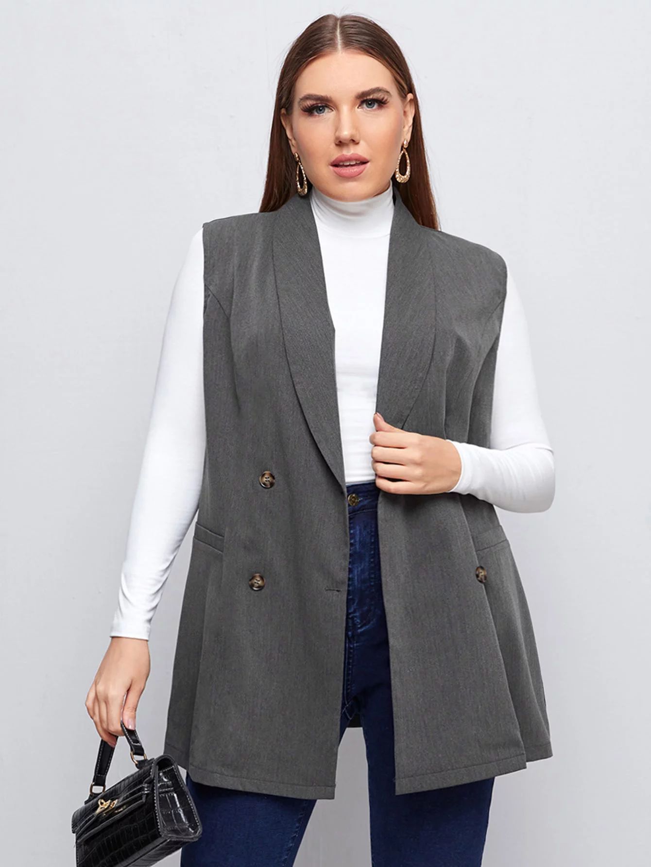Women's Plus Size Shawl Collar Double Breasted Vest Blazer 321112W231610 | Walmart (US)