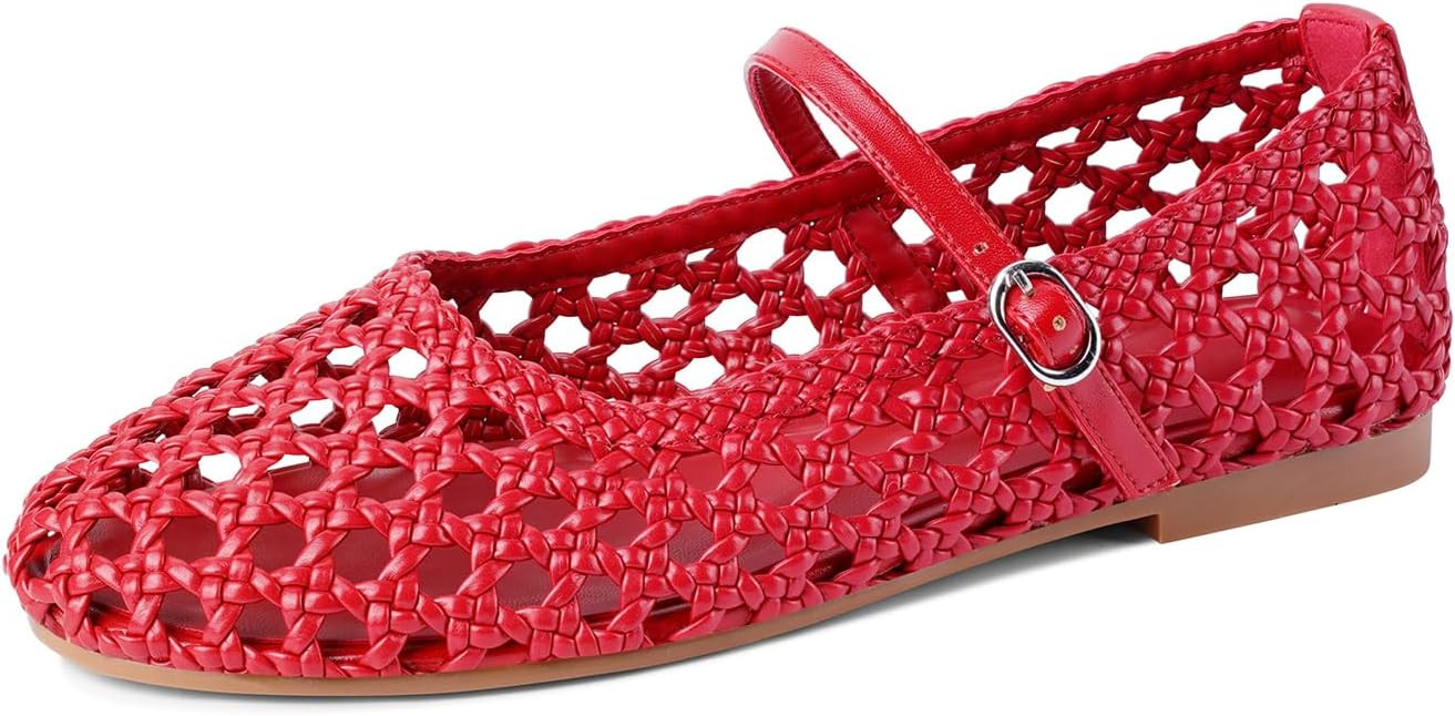 Gothictor Mesh Ballet Flats for Women Round Toe Fishnet Ballerina Flats Buckle Strap Casual Comfo... | Amazon (US)