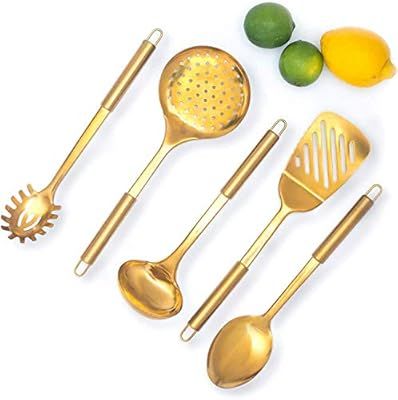 STYLED SETTINGS Gold/Brass Cooking Utensils for Modern Cooking and Serving, Kitchen Utensils -Sta... | Amazon (US)